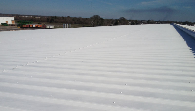 Pic of fluid-applied coating on metal rooftop